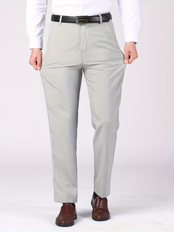 Men'S Light Gray Casual Pants with Black Belt - Straight-Leg, Zipper Fly, Regular Fit, Non-Stretch Fabric, Perfect for Spring & Summer Outings, Spring Summer Pants | Belted Waistband | Polyester Blend - Image 7