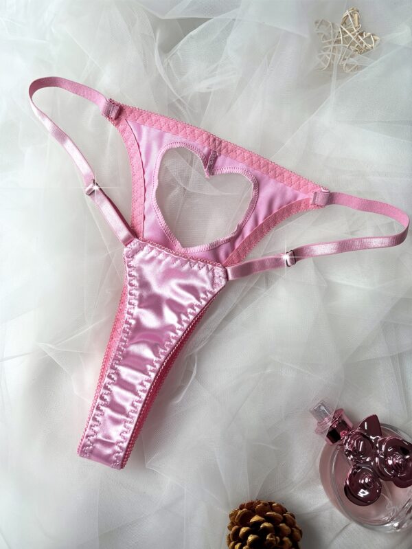 Solid Color Hollow Heart Romantic Adjustable Triangle Panties, Sexy Thong - Image 7