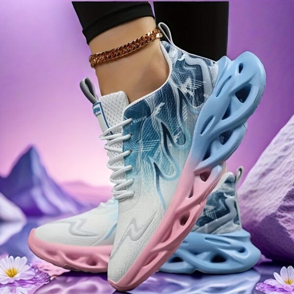 Women's Stylish Gradient Flame Running Shoes - Breathable Knit Upper, Comfortable EVA Sole, Fashionable Purple & White Design, Lace-Up Closure for Casual & Athletic Wear, Allseason Sneakers | Vibrant Gradient Design | Breathable Fabric Upper, Ladies Shoes - Image 5