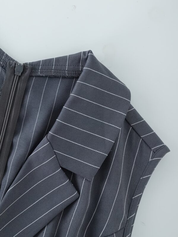 Elegant Striped Women'S Jumpsuit - Chic Criss Cross Neck, Button Detail, Long Sleeve, Straight Leg, Gray & White Pinstripe Pattern, Perfect for Summer Commute or Casual Outfits, Elegant Attire | Crisscross Neckline | Tailored Fit Jumpsui - Image 13