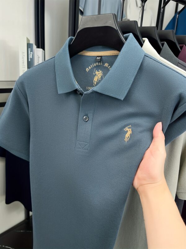 CRRTMARO Men's 100% Cotton Shirt - Casual Short Sleeve Summer Top with Embroidered Logo & Contrast Collar, Dark Green & Golden Button-Up Regular Fit - Image 8