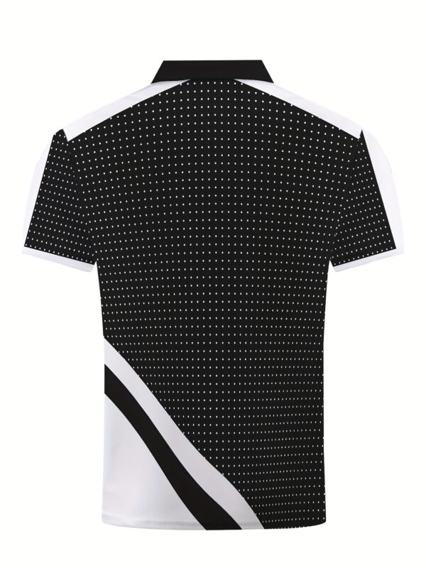 Men's Summer Short Sleeve Shirt - 100% Polyester Breathable Stretch Fabric, Brown & White Contrast Print, Classic Collar Button-Up Casual Shirt for Office & Social Outings - Image 9