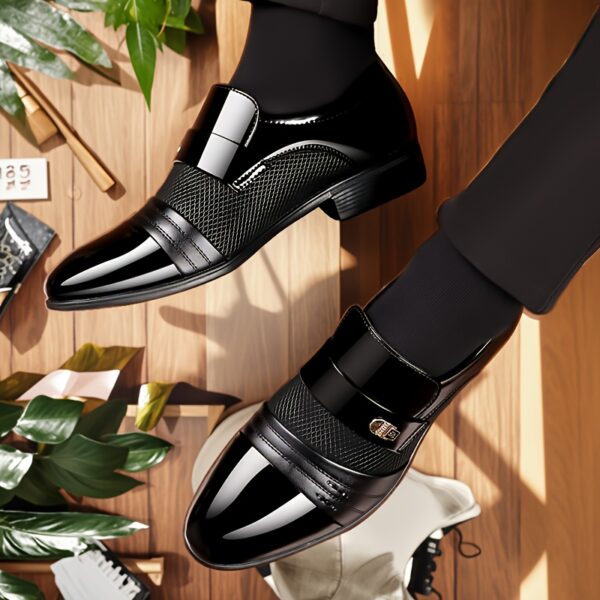 Men's Classic Slip-On Loafers - Glossy Brown Dress Shoes, Comfortable Low-Top Design with Cushioned Insole & Non-Slip Rubber Sole for Office, Wedding, Casual Wear, Shoes for Wedding - Image 5
