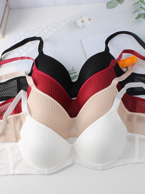 4pcs Women'S Minimalist Mesh Bralette Set - High Support, Push-Up Style, Non-Removable Padding, Underwire for Mature Women, Beige, Red, Black, White, Adult Fashion Bra | Minimalist Design | Comfortable Fit - Image 3