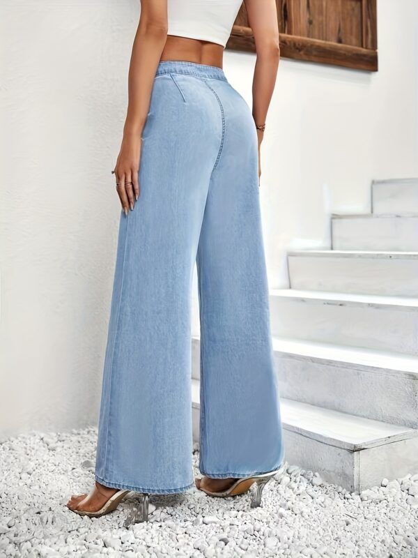Women'S High-Waist Wide-Leg Jeans with Front Tie-Up Detail - Stretch Denim, Light Blue, Casual Style, Perfect for All Seasons, Comfortable Fashion|Casual Style Jeans|Front Tie Detail - Image 5