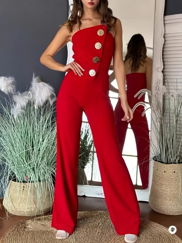 New Spring And Summer Strapless Jumpsuit for Women, Featuring Button Decorations And a Stylish Flared Design, Perfect for Outings And Gatherings.