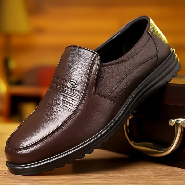 Genuine Leather Men's Slip-On Loafers - Classic Brown, Breathable & Comfortable, Low-Top Design, PU Lining, Durable PU Sole, Perfect for Business, Casual, and Formal Occasions