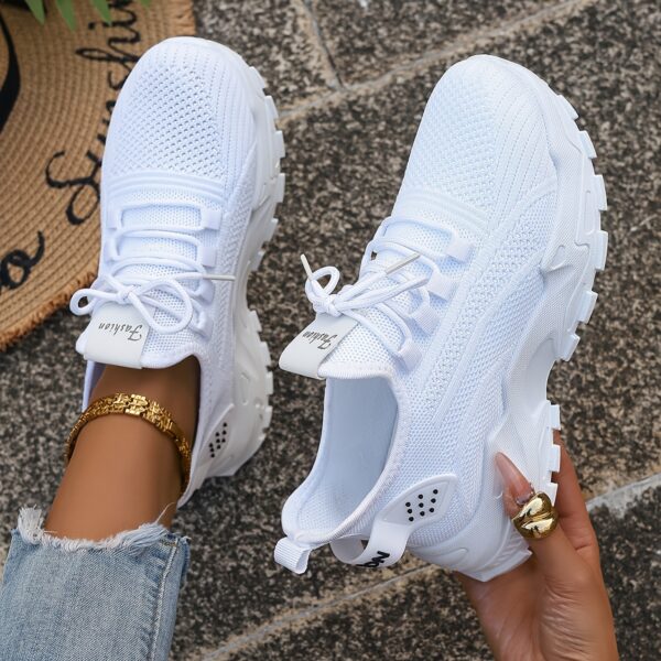 SIGUJK Women's Breathable Knit Sneakers - Lightweight Casual Walking Shoes with Cushioned PU Sole, White Low-Top Lace-Up Design for All-Season Outdoor Comfort, Shoes Sneakers, Sleek Sporty Design, Microfiber Construction, Everyday Footwear, Durable Footwear, Daily Commuters