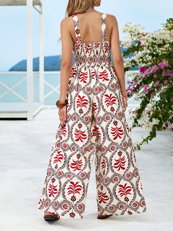 Women'S Elegant Off-Shoulder Floral Print Jumpsuit with Tie Waist & Side Slit - Lightweight Polyester, Perfect for Summer Beach Vacations, Casual Vacation Wear | Floral Print Jumpsuit | Texture - Image 2