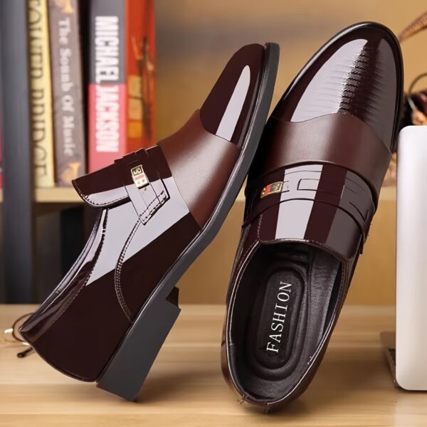 Men's Business Casual Slip-On Dress Shoes - Black & Brown, Pointed Toe, Double Monk Strap, Crocodile Texture Sole, Rubber Sole for Weddings, Office & Casual Attire, Wedding Footwear, Sophisticated Shoe Design - Image 6