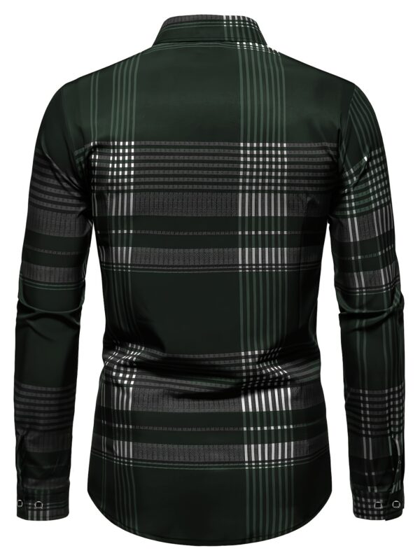 Men's Plaid Print Long Sleeve Shirt, Detailed Floral Design, Versatile Business Casual Outing Streetwear Shirt, Perfect Gift for Husband - Image 6