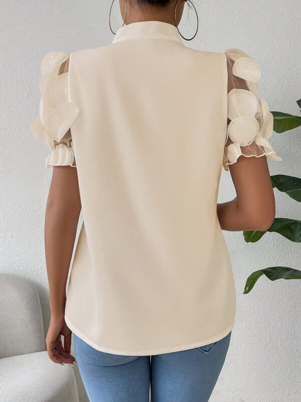 Women's Short Sleeve Tie-Neck Casual Summer Shirt - Image 4