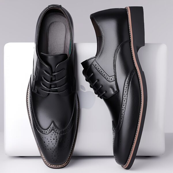 Men's Genuine Leather Brogue Derby Shoes - British Style Lace-Up Formal & Casual Dress Shoes with Round Toe, Breathable Perforations, Cushioned Insole & Non-Slip Rubber Sole for Weddings, Office, Daily Wear, Office Footwear, Elegant Footwear, Durable Construction, Business Attire - Image 6