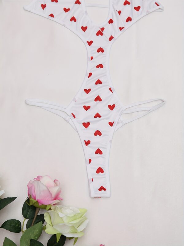 1pc Women'S Sexy Heart Pattern Strapless Bodysuit, Polyamide 90% Elastane 10% Knit Fabric, Love Themed Lingerie Set for Adults - Image 5