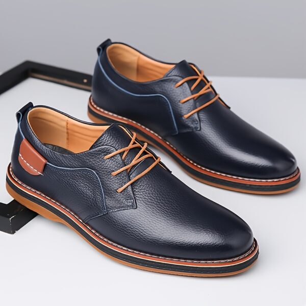 Men'S Genuine Cow Faux Leather Dress Shoes - Sleek Lace-Up Business Casual Footwear with Non-Slip Rubber Sole, Available in Navy Blue, Black, Olive Green, and Brown, All-Season Comfort, Faux Leather Lining, Perfect for Work, Parties, and Casual Attire, Versatile Dress Shoes | Sleek Shoe Design | Shoes - Image 4