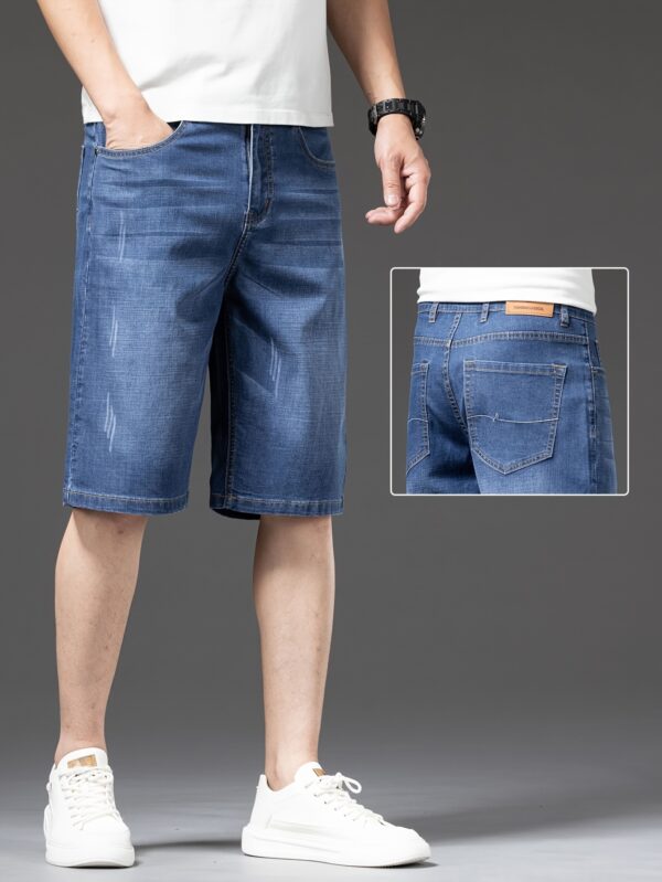 Men'S Light Blue Denim Shorts - High-Quality Stretch Fabric, Slim Fit Straight Leg, Casual Business Style with Pockets, Summer 2025 Collection, Versatile and Fashionable, Jean Shorts - Image 6