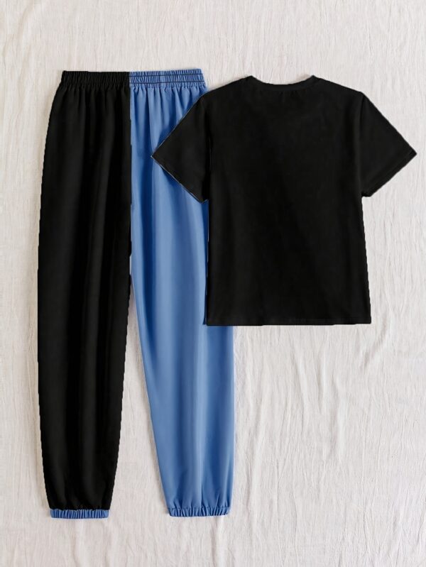 Ladies' Spring/Summer Casual Color blocked Short sleeved Pants Set -222- Round neck Short sleeved Top and Drawstring Pants Elegant and Loose, Women's Gift for Women, Suitable for Commuting, Going Out, Home, s - Image 18