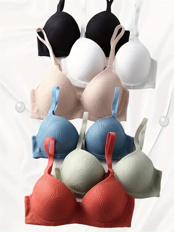 6pcs Women'S Lace Bra Set - Comfortable, Breathable, Push-Up Bras with Underwire, Solid Colors (White, Beige, Brown, Black, Pink, Purple) - Perfect for Casual Attire, Everyday Comfort | Elegant Lingerie | Comfortable Fit - Image 2