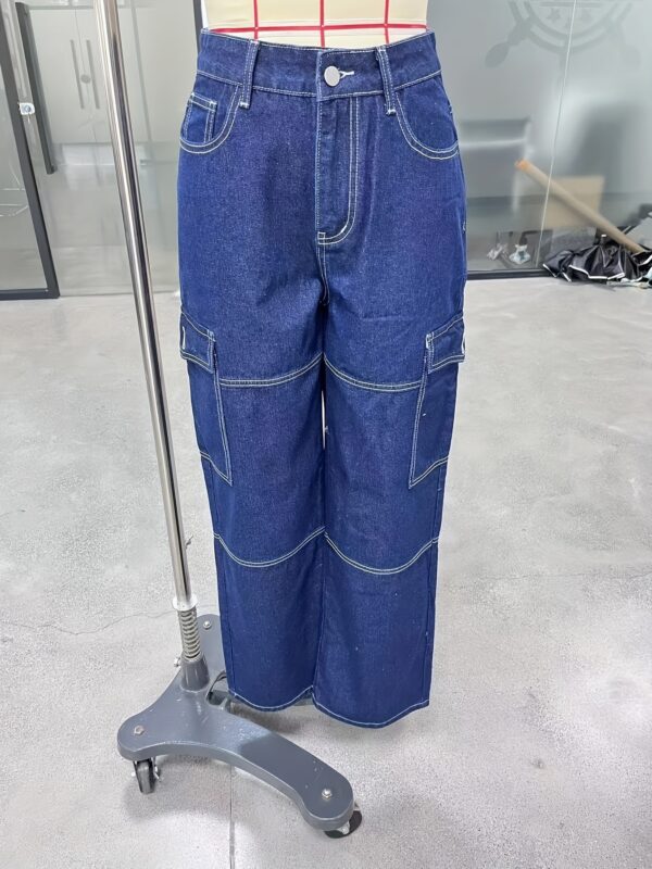 Women'S Y2K/Kpop Inspired Color Block Loose-Fit Cargo Jeans, Casual Straight Leg Long Pants with Flap Pockets, 100% (73%, 25% Polyester, 2% Elastane), All-Season Woven Fabric, 415g/m² - Regular Fit - Image 7