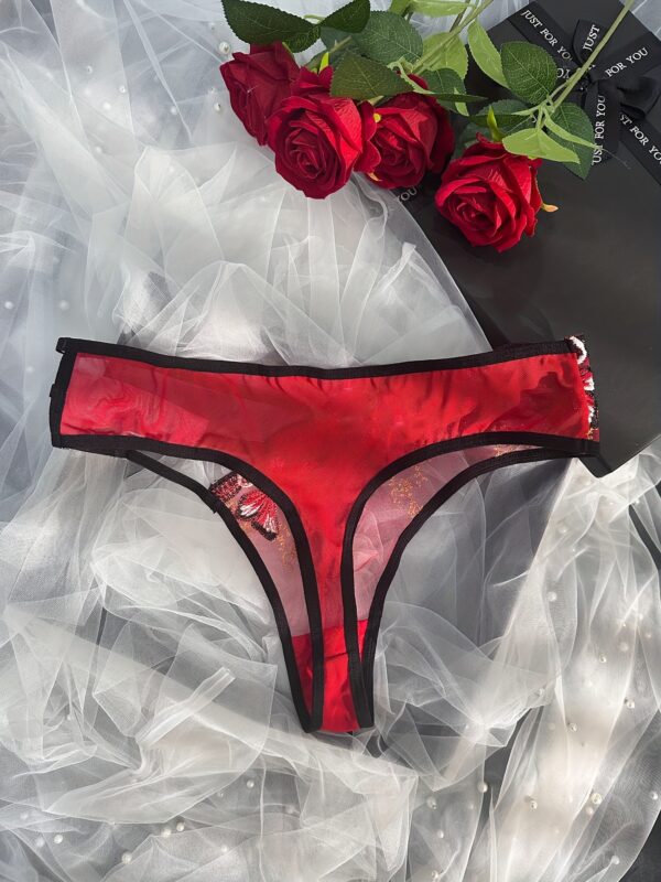 Butterfly Embroidery Lace Asymmetrical Panties for Women, Polyester and Elastane Blend, Sexy Low-Rise Briefs, Light Support Knit Fabric Underwear with Scallop Detail - Image 3