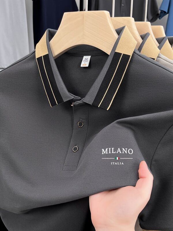 Men'S Lightweight Soft Polo Shirt with "MILANO ITALIA" Letter Print - Breathable Summer Casual & Business Wear, Regular Fit, Button-Up Collar, Perfect for Vacation & Everyday Use, Vacation Clothing, Stylish Contrast Design, Soft Fabric Shirt - Image 8