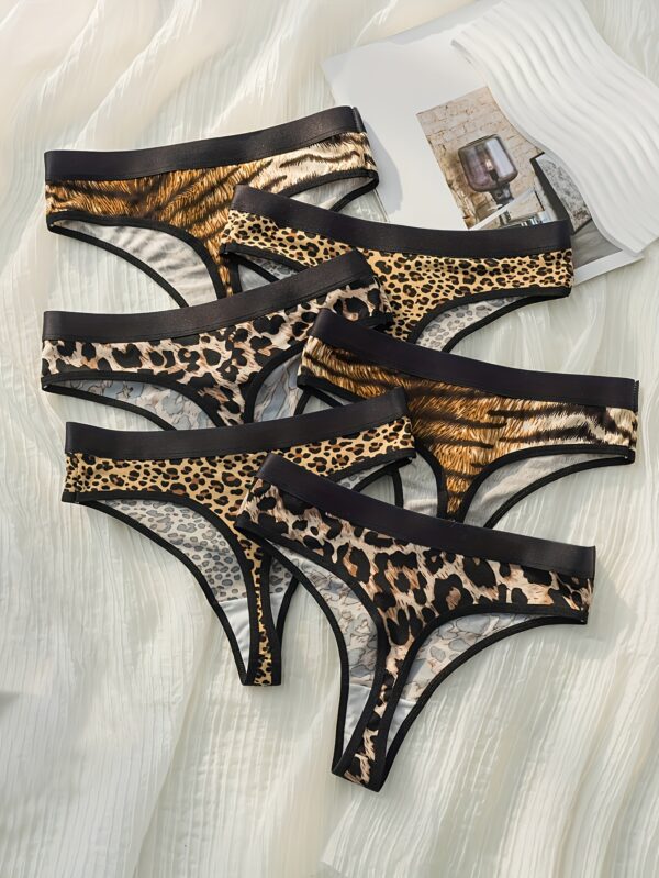 6pcs leopard print zebra print Women's thong Simple sport underpants - Image 2
