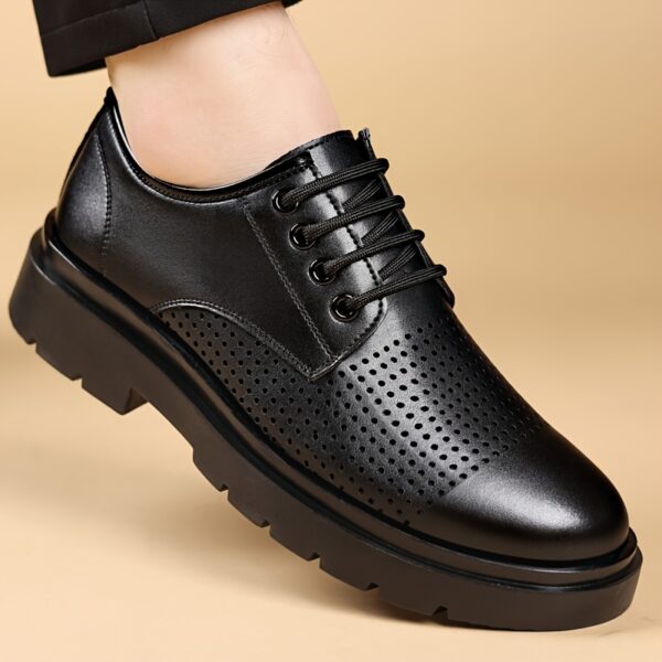 Men's Breathable Business Casual Shoes - Low-Top Lace-Up Formal & Everyday Sneakers with Perforated Upper, Round Toe Design & Slip-Resistant Rubber Sole for Office, Semi-Formal, Spring Summer Fall Wear, Semiformal Footwear, Sleek Polished Finish, Durable Footwear Construction - Image 3