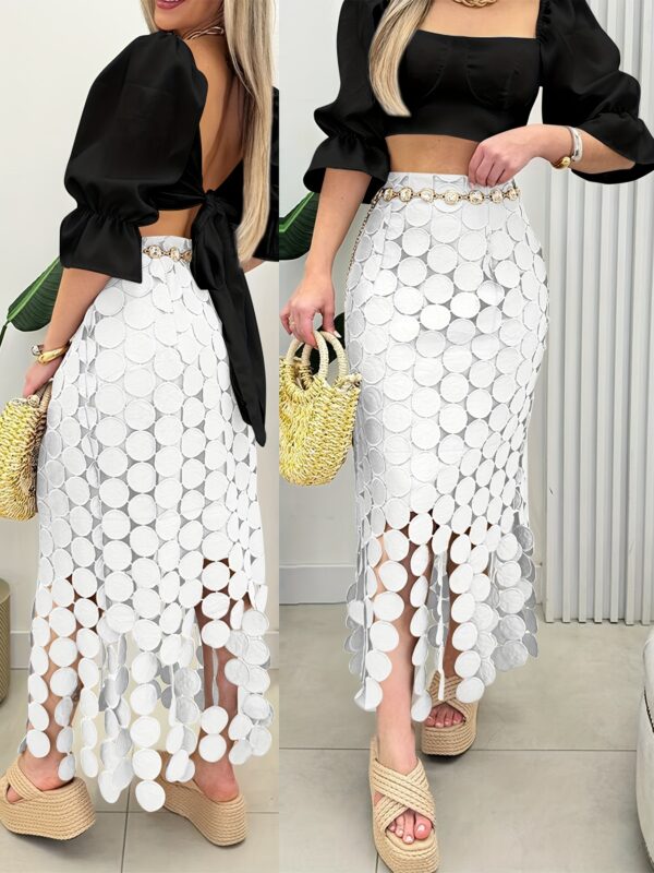 Women's Elegant White Tassel Skirt - Polyester, Mermaid Silhouette, High-Waisted, Bodycon Midi for Spring/Summer, Summer Skirt | Tassel Detailing | No Stretch Fabric