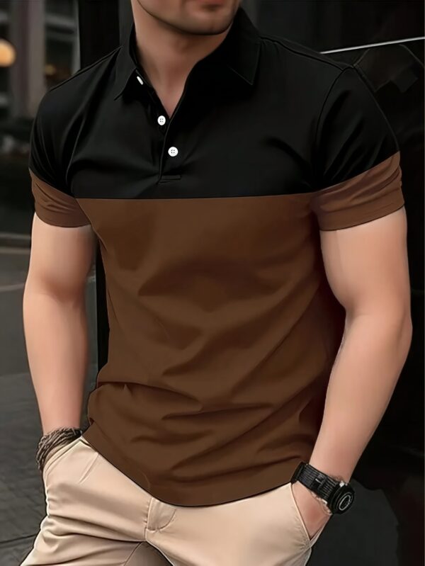 2025 Summer Men's Color Block Fashion Regular Shirt, Outdoor Sports Golf Casual Turnover Collar Short Sleeve Top