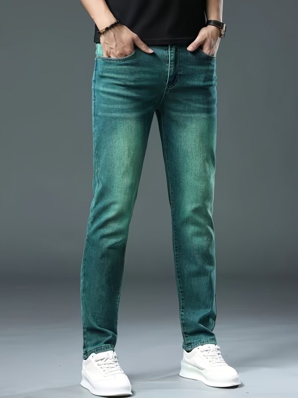 Men's Slim-Fit Stretch Denim Jeans - Versatile Green, All-Season Wear, Machine Washable, Basic Style, Cultivate The Body Version, Four Seasons - Image 10