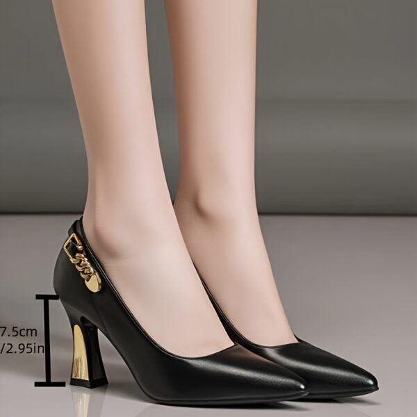 Women'S Fashionable Black Pumps with Golden Heels - Pointed Toe, Comfortable All-Season Dress Shoes, Pointed Toe Pumps | Stylish Women'S Footwear | Durable Rubber Sole, High Heel Pumps - Image 5