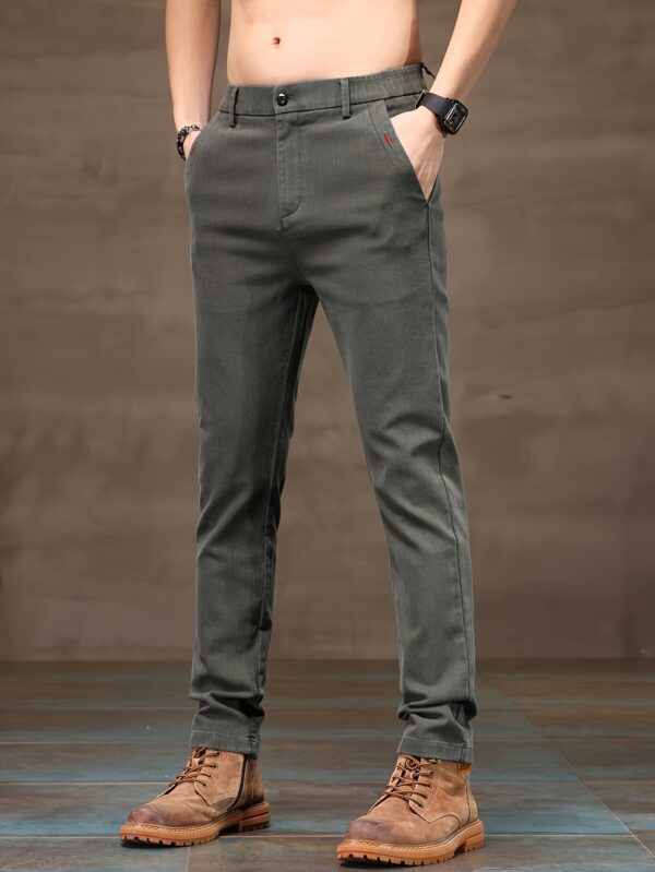 Men'S Olive Green Slim Fit Casual Pants - Stretchy Woven Fabric, Mid Waist, Skinny Jeans for Casual Attire, Casual Attire Pants|Slim Fit Jeans|Stretchy Material
