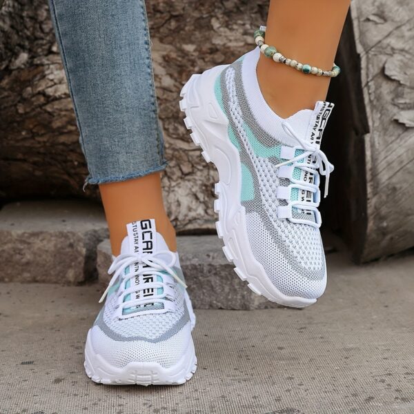 Women's Colorblock Knitted Sneakers, Stylish Breathable Low Top Running Trainers, Comfy Outdoor Sports Shoes plus size - Image 2