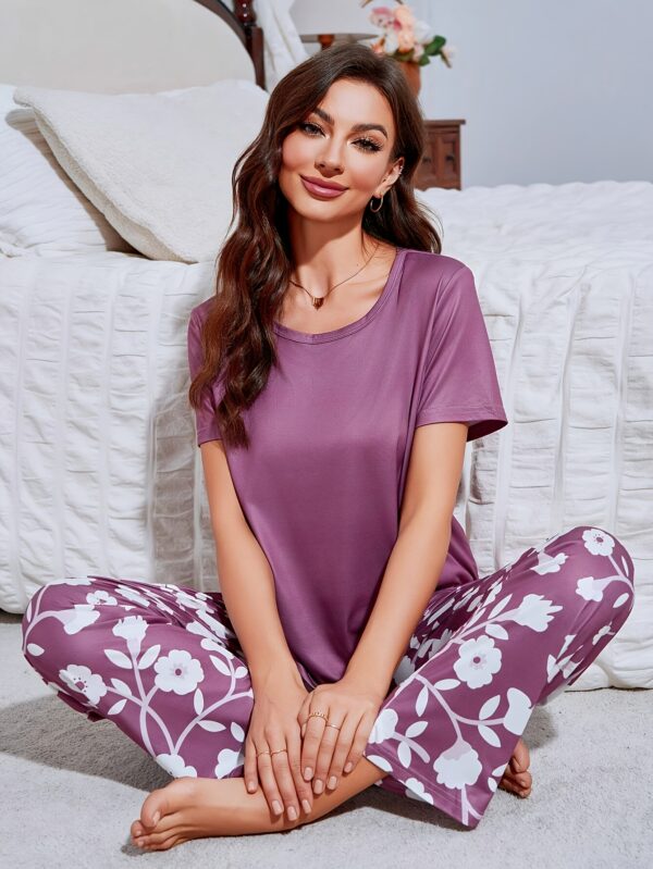 Women'S Short Sleeve Long Pants Pajama Set_Elegant Floral Print Trendy Hot Item All-Season Soft Comfortable Knit Fabric - Image 16