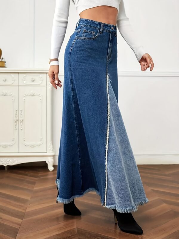 European and American Women's long spliced half skirt with umbrella-shaped fringe A-line dress - Image 4