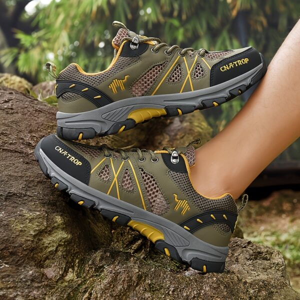 CANEMON Men's Low-Top Hiking Shoes - Breathable Mesh, Anti-Slip TPR Sole, Odor-Resistant & Durable - All-Season Outdoor & Casual Sport Shoes with Striped Design (Green/Yellow), Adventure Footwear | Sporty Hiking Shoes | Durable Hiking Shoes - Image 4