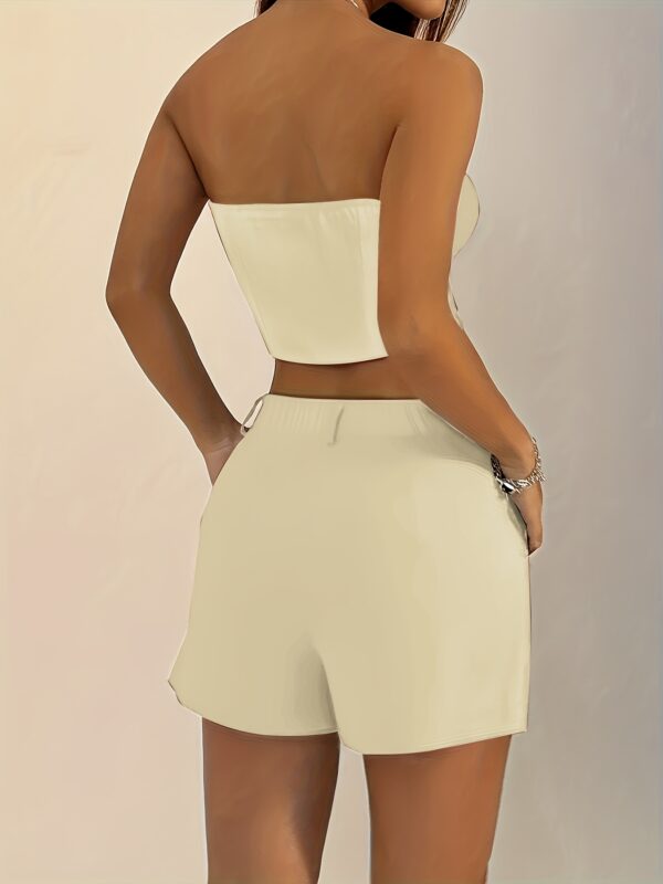 2pcs Set Off-Shoulder Crop Top + Blazer Shorts, Solid Color, Faux Pocket Detail, Polyester, Spring/Summer Collection, Women'S Fashion, Casual Attire|Sleek Shoulder Design|Polyester Fabric - Image 17