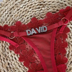 Customized "DAVID" Engraved Red Lace G-String Thong with Floral Embellishments - Personalized Underwear for Women, Unique Gift Idea for Friends & Family, Ideal for Spring & Summer, Festive Gift|Personalized Underwear|Lace Trim, Lace Trim Underwear