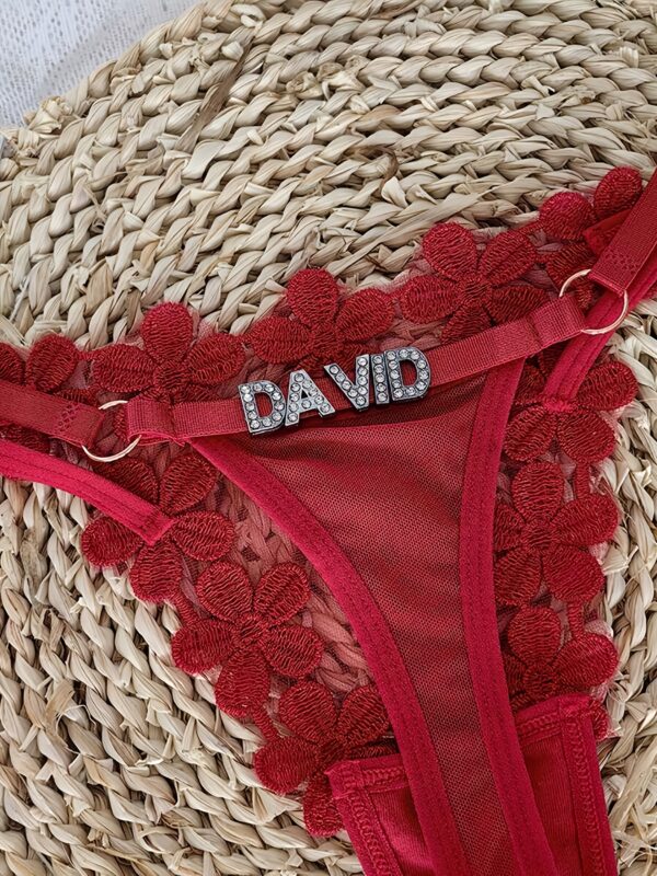 Customized "DAVID" Engraved Red Lace G-String Thong with Floral Embellishments - Personalized Underwear for Women, Unique Gift Idea for Friends & Family, Ideal for Spring & Summer, Festive Gift|Personalized Underwear|Lace Trim, Lace Trim Underwear