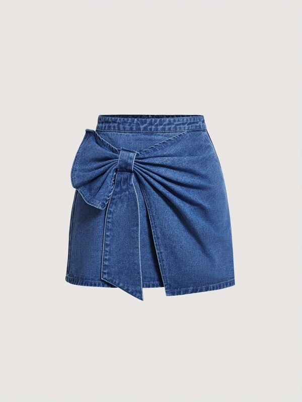 Women's Casual Bow Tie Waist Non-Stretch Denim Skirt - Mid-Rise Pencil Skirt with Water-Washed Texture, Machine Washable Short Length for Spring Summer Fall, Seasonal Fashion, Durable Fabric, Casual Attire, Classic Jeans, Weekend Wear - Image 2