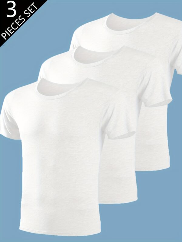 Three Men'S Short-Sleeve Solid Color T-Shirts in Black And White, Lightweight, Breathable, Comfortable for Sports And Casual Wear, Featuring a Round Neck And a Simple, Stylish Design. - Image 4