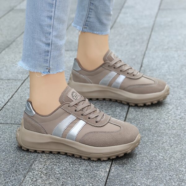 Women'S Casual Sports Shoes, MD Shock-Absorbing Sole, Canvas Upper, Comfort Fabric Lining, All-Season Striped Lace-Up Sneakers with Plain Toe Design - Image 2