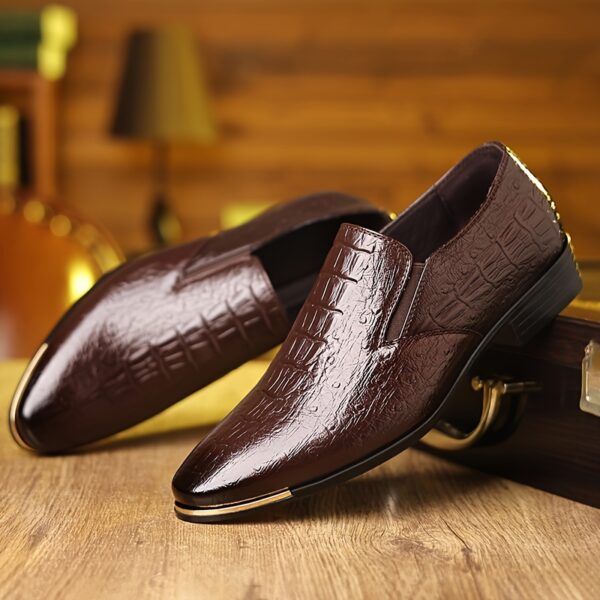 Men's Crocodile Pattern Brogue Loafers - Stylish British-Inspired Slip-On Dress Shoes, Durable Faux, Pointed Toe, Low Heel, Perfect for Business & Casual Summer Wear - Image 2