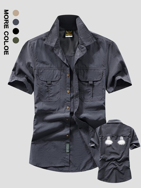 Men's Summer Lightweight Quick-Dry Short Sleeve Shirt - Breathable Workwear Style with Large Pockets, Olive Green, Regular Fit for Outdoor Leisure & Casual Wear, Functional Pocket Design | Classic Buttonup Placket | Machine Washable Clothing, Cute Shirts for Summer - Image 9