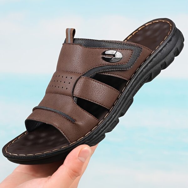 COMFIDAILY Men's Slip-On Sandals - Quick-Dry Non-Slip Beach Shoes, Lightweight Indoor/Outdoor Slippers with Cushioned PU Sole - Beige/White Accents for Pool, Bathroom, Travel - All-Season Slip-Ons for Men, Sleek Strap Design, Durable Footbed Support - Image 7