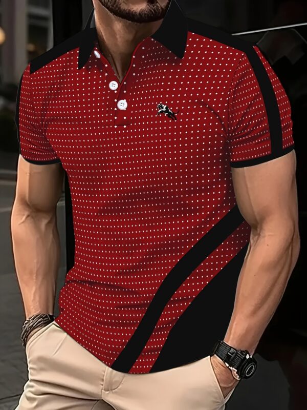 Men's Summer Short Sleeve Shirt - 100% Polyester Breathable Stretch Fabric, Brown & White Contrast Print, Classic Collar Button-Up Casual Shirt for Office & Social Outings - Image 2