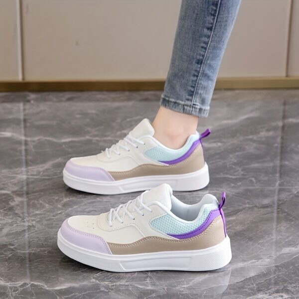 Stylish Women's Low-Top Sneakers - Lightweight Casual Shoes with Pastel Pink & Light Blue Accents, Synthetic Cover Upper, Breathable Mesh Lining, EVA Sole for Comfort, Perfect for Casual Attire & Travel - Image 11