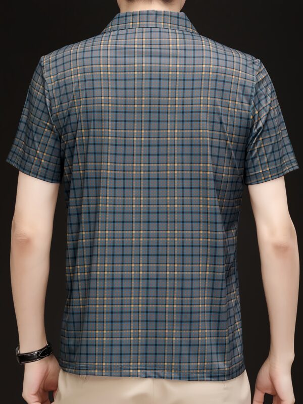 Men's Summer Casual Shirt - Dual-Sided Digital Plaid Print, Stretch Fabric & Golden Zipper Accents, Breathable Short Sleeve H-Fit for Outdoor Activities - Image 3