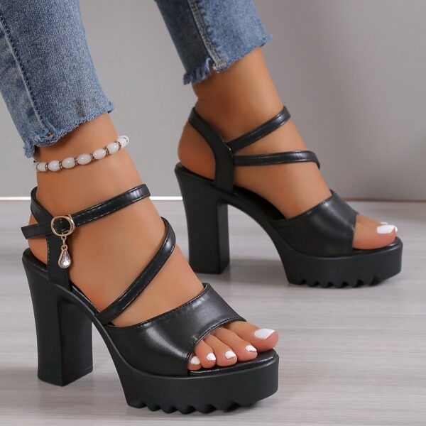 Women'S Summer Fashion Chunky Heel Sandals - White Open Toe with Buckle Strap, Comfortable PU Sole, Stylish High Heel Sandals for Casual Wear, Chunky Heel Sandals - Image 10