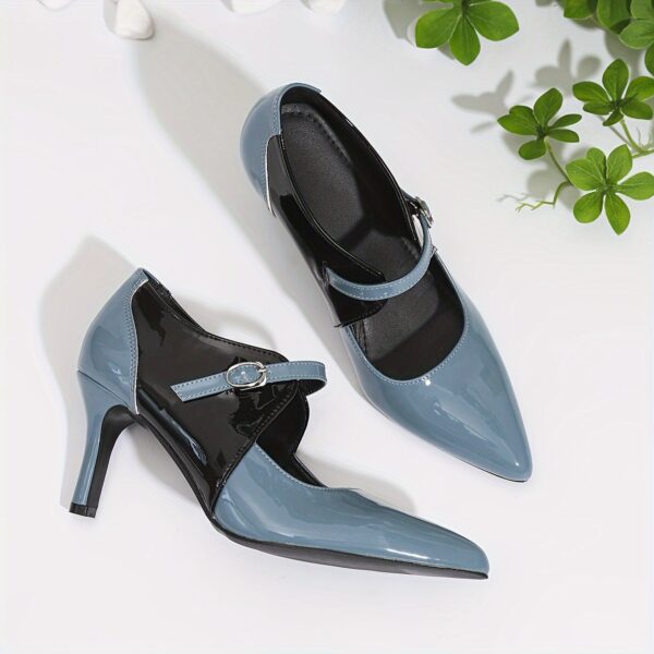 Women'S Fashion Mary Jane High Heels, Two-Tone Pointed Toe, Buckle Detail, Lightweight, All-Season, TPU Sole, Faux Upper and Lining, No Print, High Stiletto Heel - Image 9
